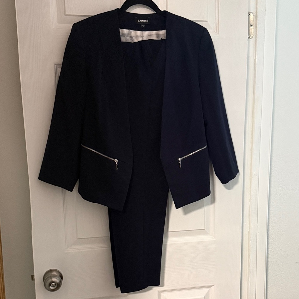 EUC Express Women's Dark Navy Blazer with Zipper Details